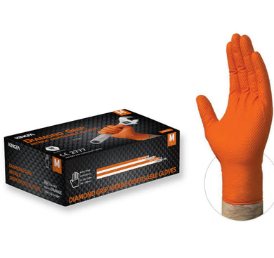 Kingfa 6 Mil Diamond Texture Orange Nitrile Gloves L & XL - BNM Health