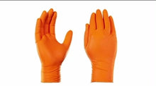 Load and play video in Gallery viewer, Kingfa 6 Mil Diamond Texture Orange Nitrile Gloves L &amp; XL
